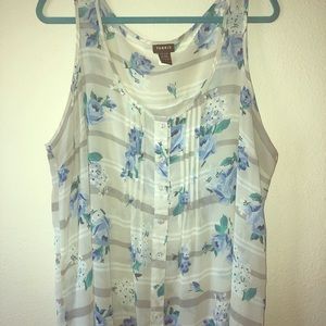 Torrid white and blue floral chiffon tank